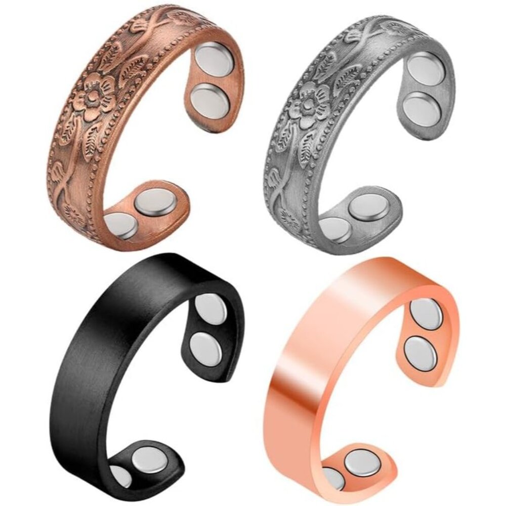 4PCS Copper Rings for Women, Pure Copper Magnetic Ring Strong Magnets, Adjustabl